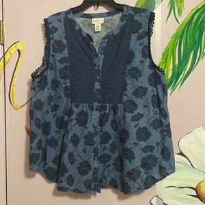 Liz Claiborne Blue Floral Blouse XL